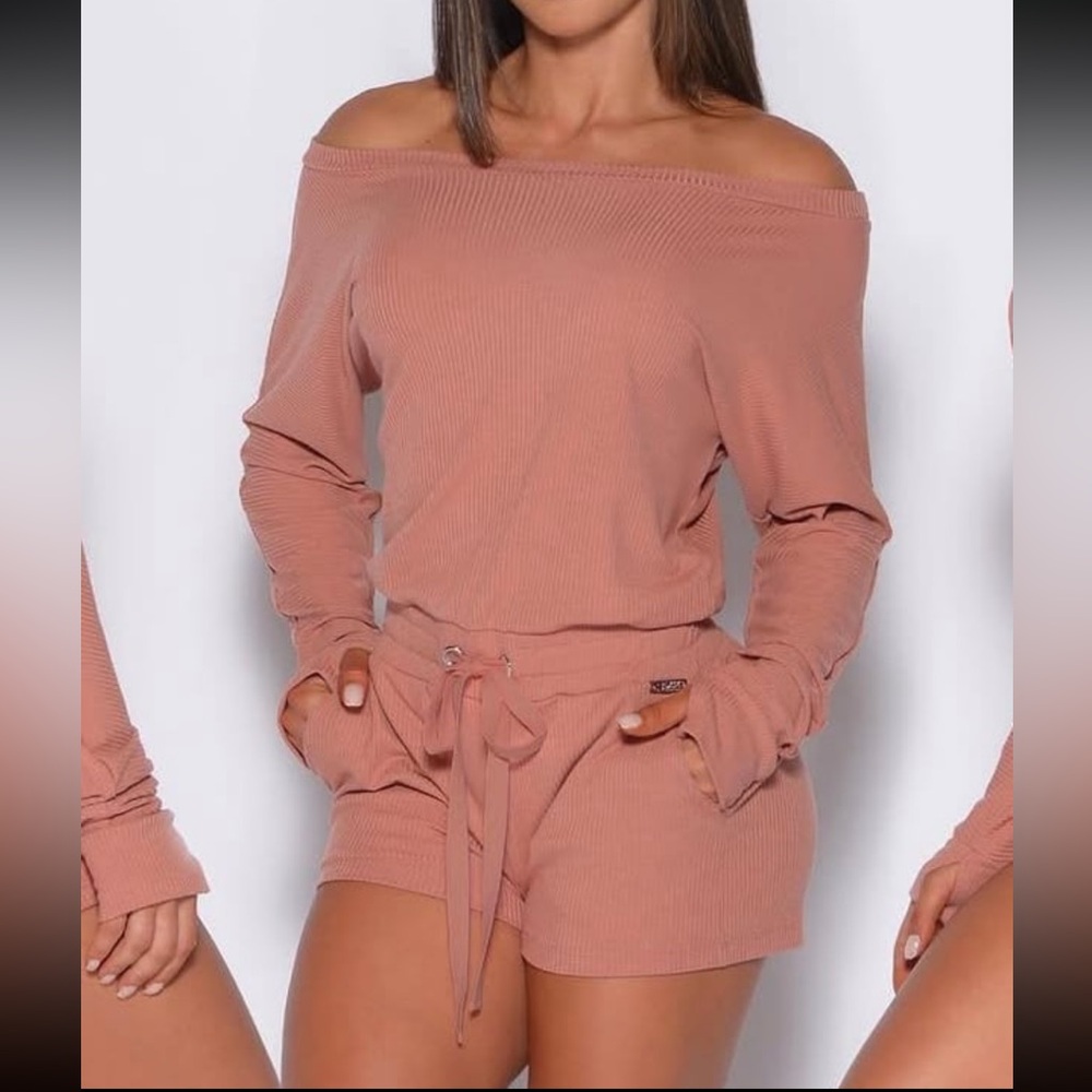 Bombshell Sportswear Coral Pink Lounge Long Sleeve Romper Medium